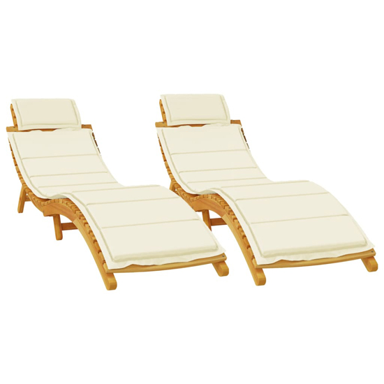 Kilmer Solid Wood Set Of 2 Sun Loungers With Cream Cushions
