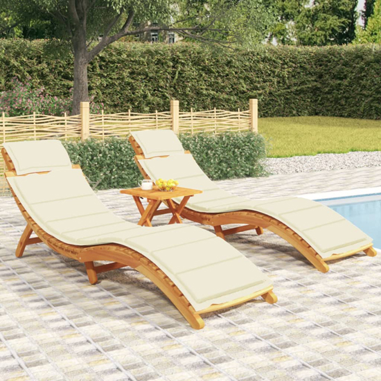 Kilmer Solid Wood Set Of 2 Sun Loungers With Cream Cushions