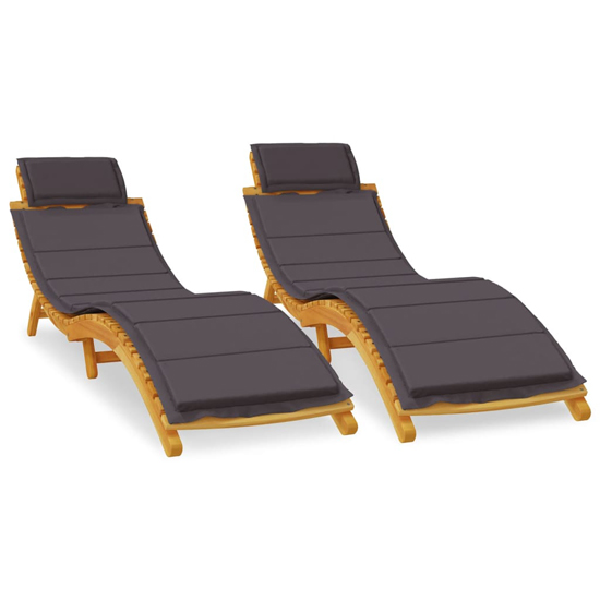 Kilmer Solid Wood Set Of 2 Sun Loungers With Dark Grey Cushions