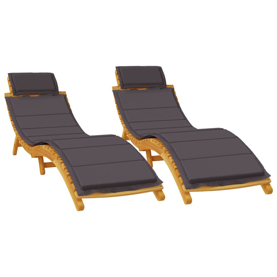 Kilmer Solid Wood Set Of 2 Sun Loungers With Dark Grey Cushions
