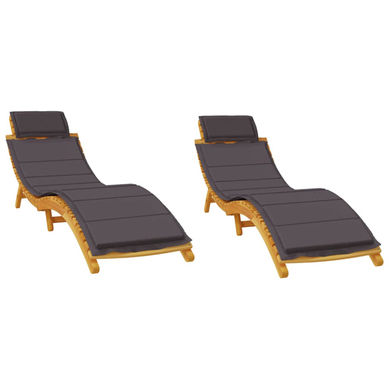 Kilmer Solid Wood Set Of 2 Sun Loungers With Dark Grey Cushions