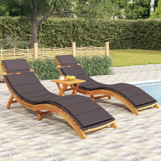 Kilmer Solid Wood Set Of 2 Sun Loungers With Dark Grey Cushions