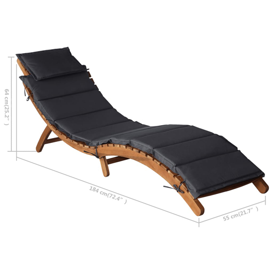 Kilmer Solid Wood Sun Lounger With Dark Grey Cushions