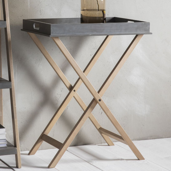 Read more about Kilting butlers tray wooden side table in grey and natural