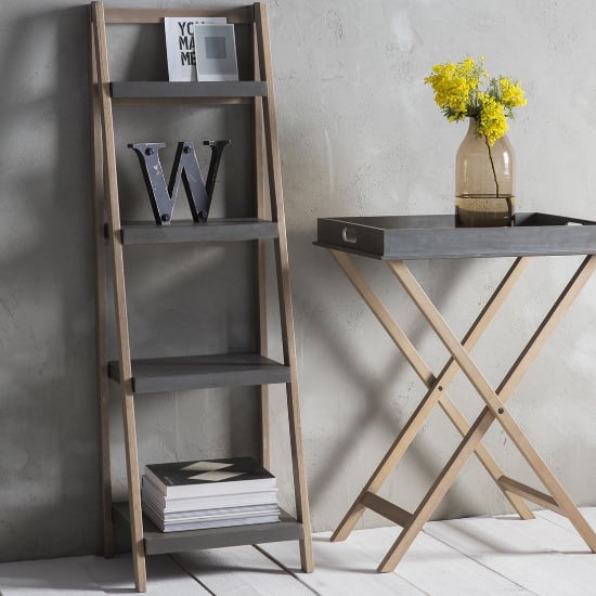 Product photograph of Kilting Wooden Shelving Unit In Grey And Natural from Furniture in Fashion