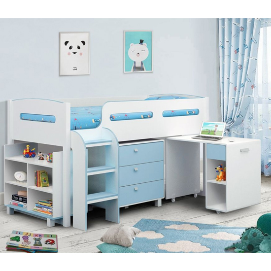 Product photograph of Kaira Cabin Bunk Bed In White And Blue from Furniture in Fashion