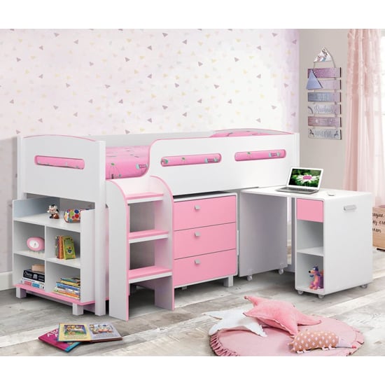 Product photograph of Kaira Cabin Bunk Bed In White And Pink from Furniture in Fashion