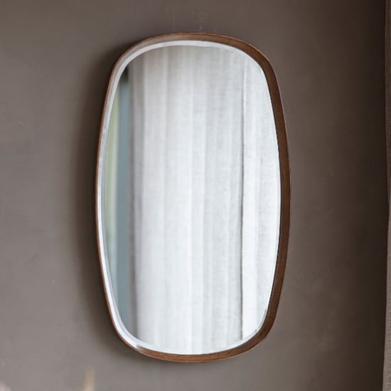 Kinder Bevelled Wall Mirror In Walnut Solid Wood Frame