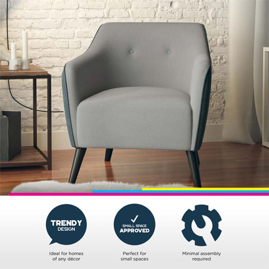 Kinder Chenille Fabric Bedroom Chair With Wooden Legs In Grey