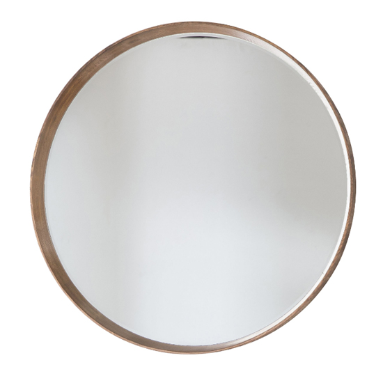 Kinder Round Small Bevelled Wall Mirror In Oak Wood Frame