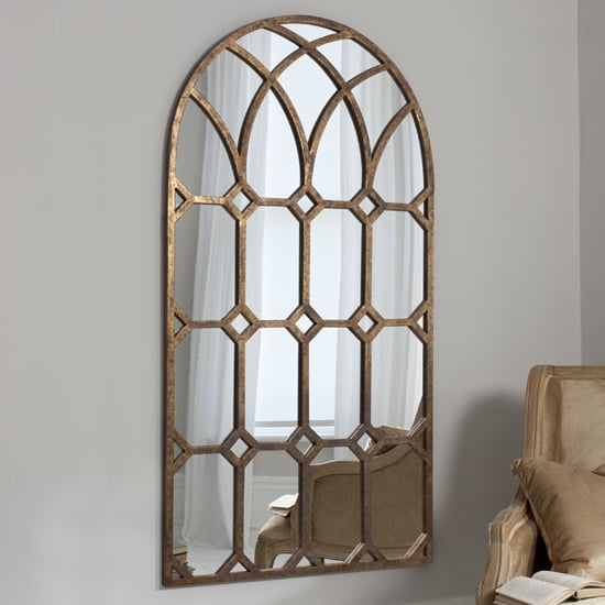 Product photograph of Kingfield Portrait Wall Mirror In Aged Bronze Metal Frame from Furniture in Fashion