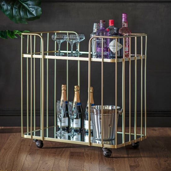 Product photograph of Kingman Glass Drinks Trolley With Champagne Metal Frame from Furniture in Fashion