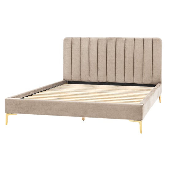 Product photograph of Kingman Polyester Fabric Double Bed In Latte from Furniture in Fashion