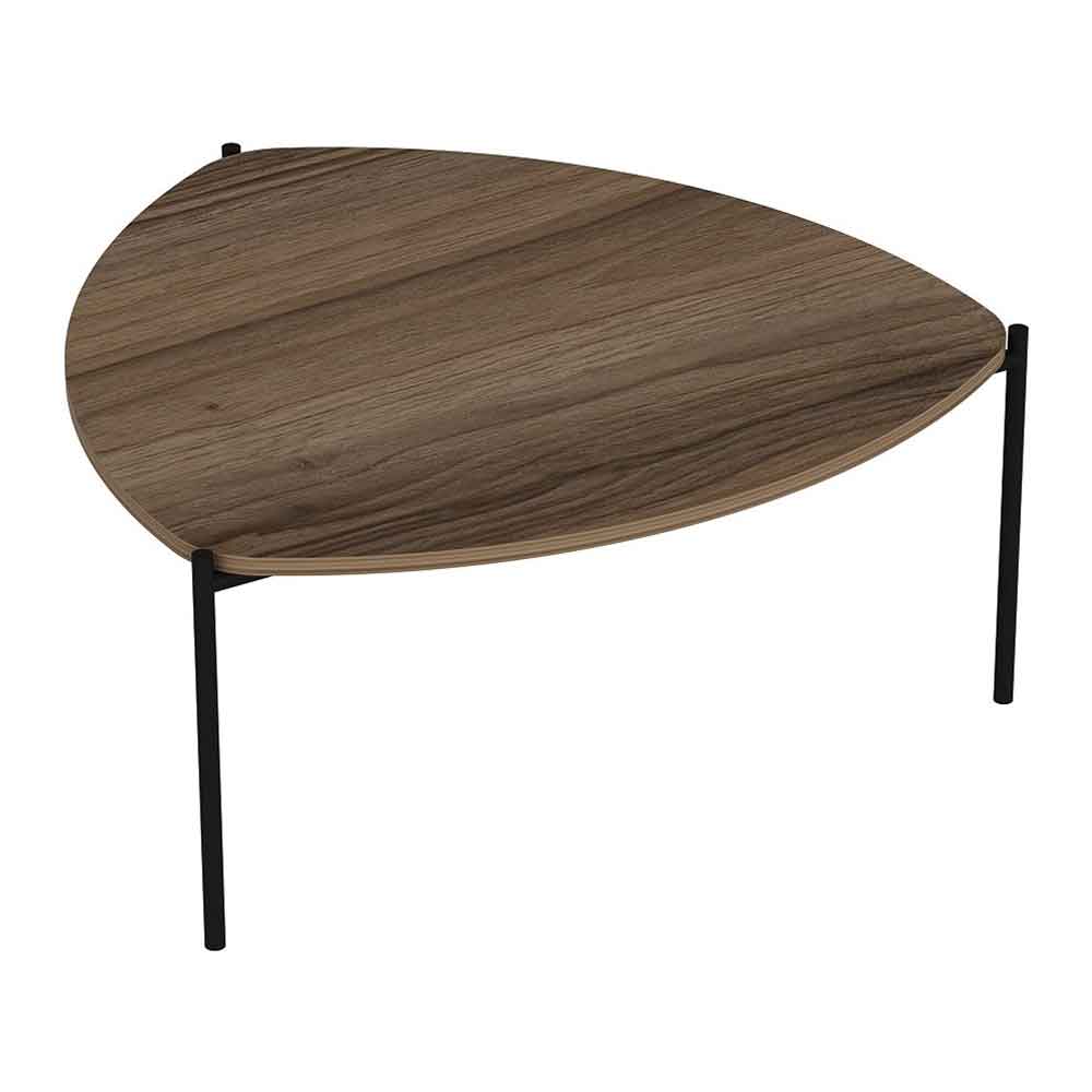 Kingsley Triangle Wooden Coffee Table with Metal Legs in Walnut