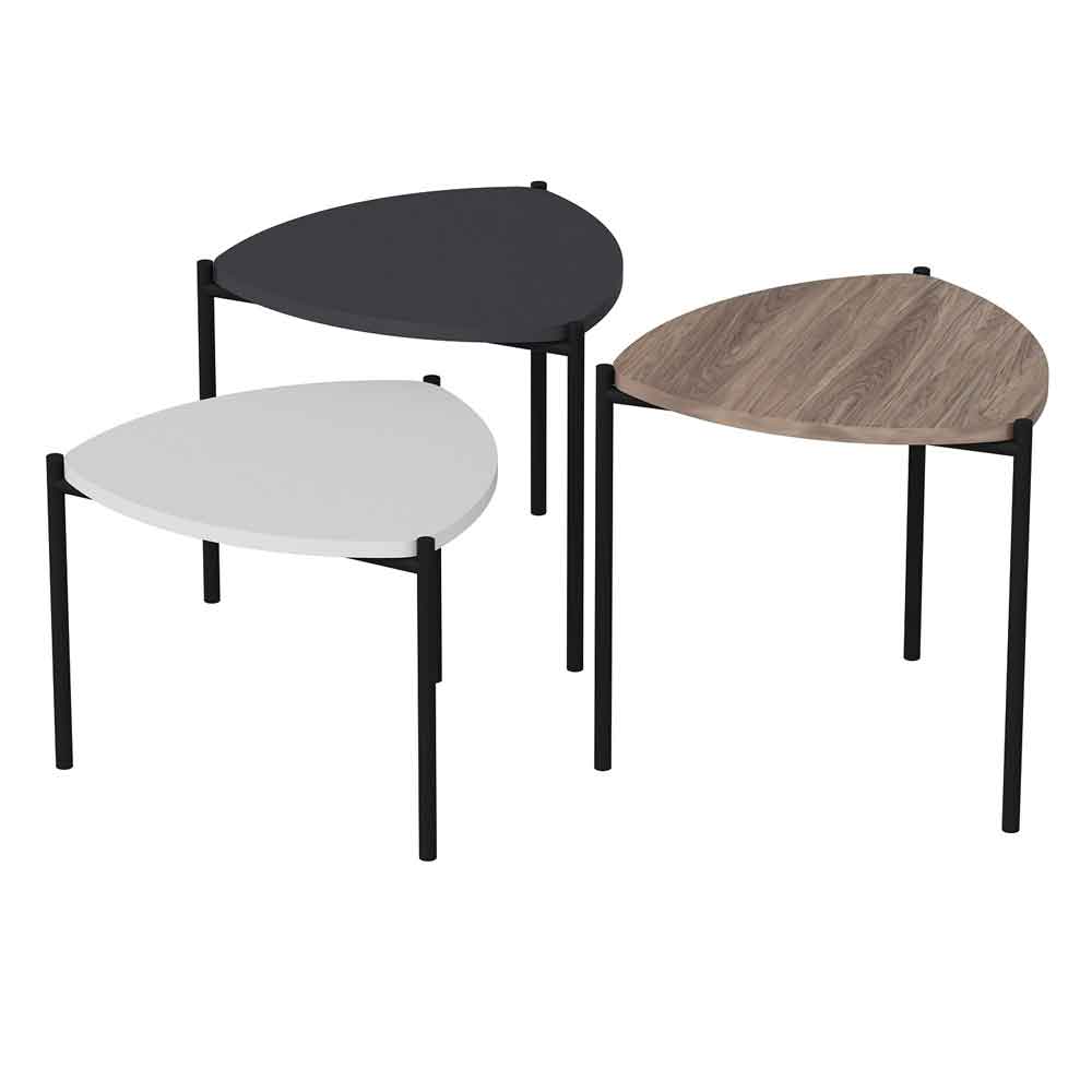 Kingsley Triangle Wooden Nest of 3 Side Table with Metal Legs in Multicolour