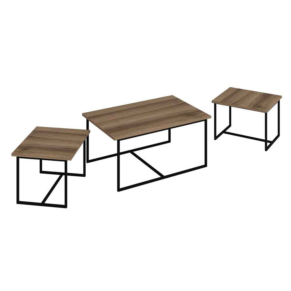 Kingsley Wooden Nest of 3 Coffee Table with Metal Frame in Walnut