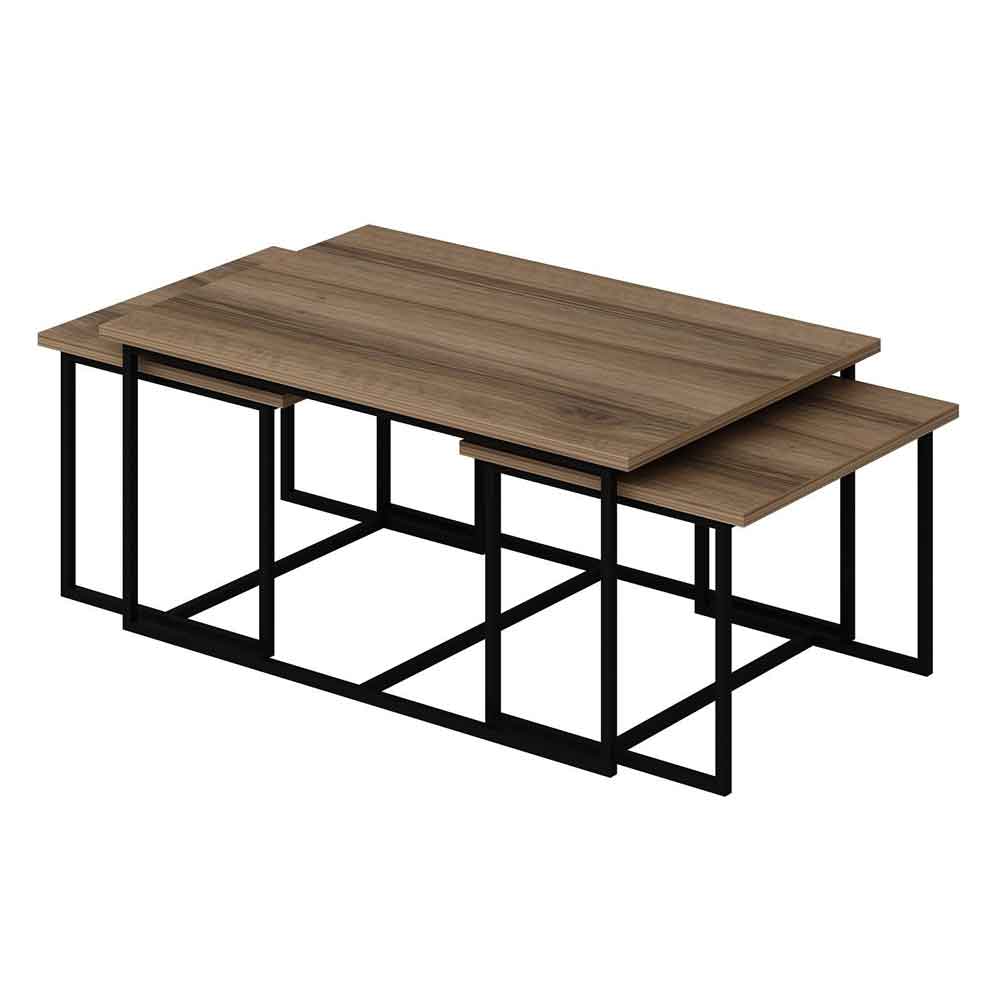 Kingsley Wooden Nest of 3 Coffee Table with Metal Frame in Walnut