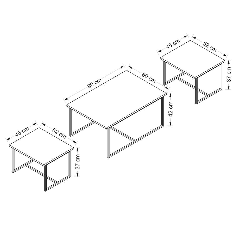 Kingsley Wooden Nest of 3 Coffee Table with Metal Frame in Walnut