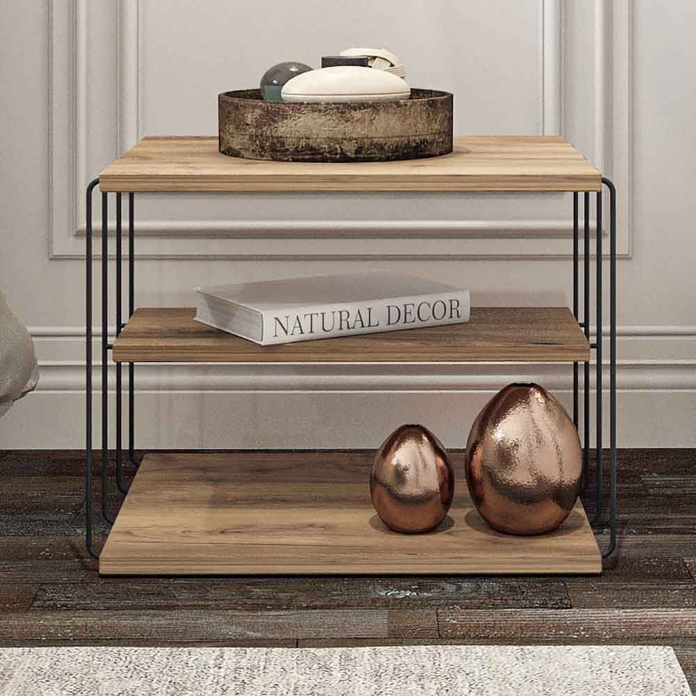 Kingsley Wooden Side Table with Black Metal Frame in Atlantic Pine