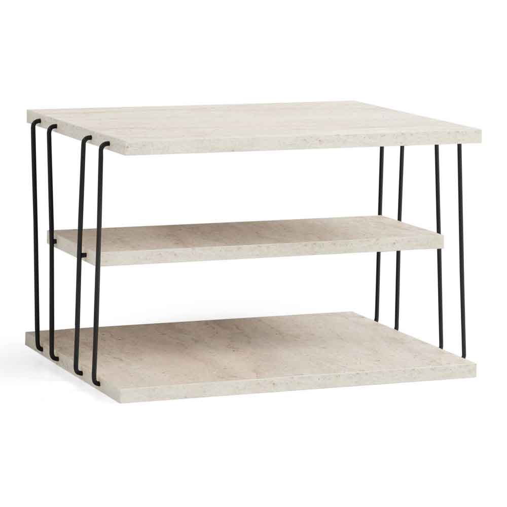 Kingsley Wooden Side Table with Black Metal Frame in Travertine Marble Effect