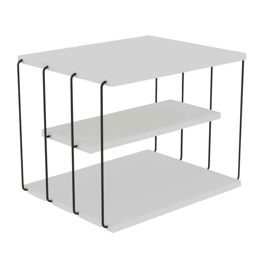 Kingsley Wooden Side Table with Black Metal Frame in White