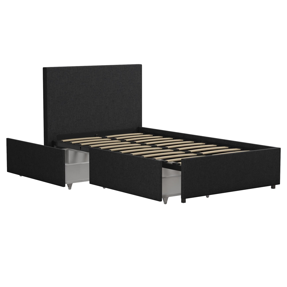 Kingston Fabric Single Bed With 2 Drawers In Dark Grey