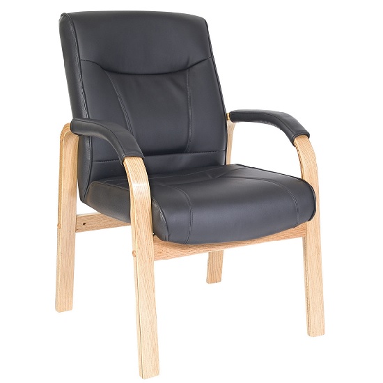 Photo of Kingston light wood finished visitor chair in black pu