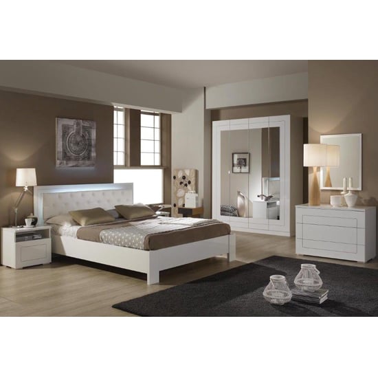 Kinsella Double Size Bed In Laquered White Gloss With LED_3