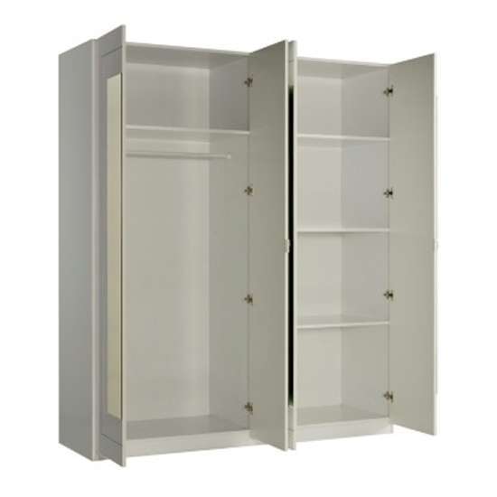 Kinsella Mirrored Wardrobe In Laquered White With Four Doors_4