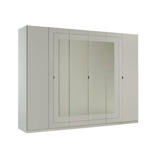Kinsella Mirrored Wardrobe In Laquered White With Six Doors_2
