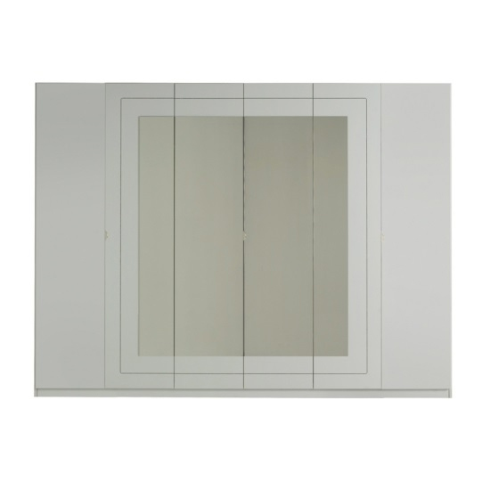 Kinsella Mirrored Wardrobe In Laquered White With Six Doors_3