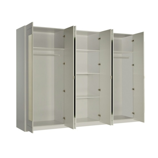 Kinsella Mirrored Wardrobe In Laquered White With Six Doors_4