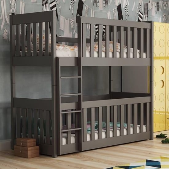 Product photograph of Kinston Bunk Bed And Cot In Graphite With Bonnell Mattresses from Furniture in Fashion