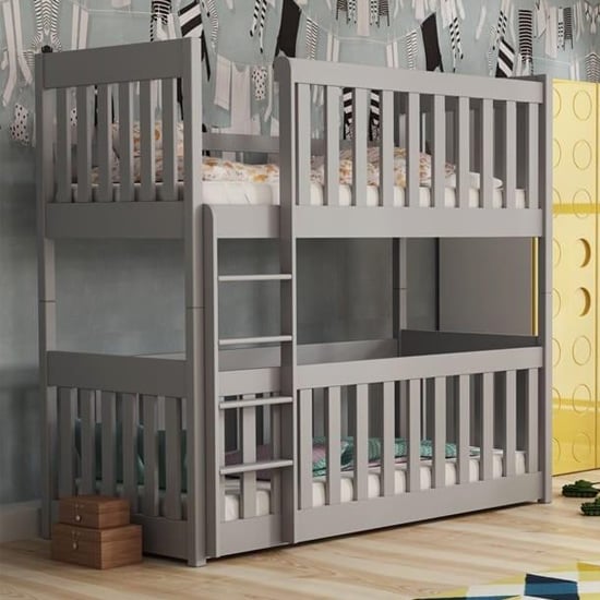 Product photograph of Kinston Bunk Bed And Cot In Grey With Bonnell Mattresses from Furniture in Fashion