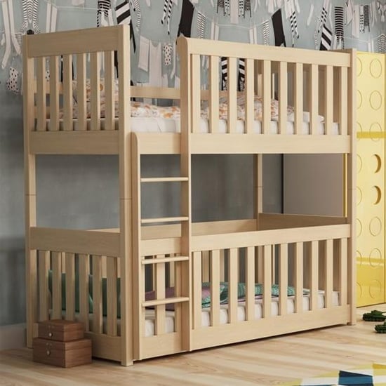 Product photograph of Kinston Bunk Bed And Cot In Pine With Bonnell Mattresses from Furniture in Fashion