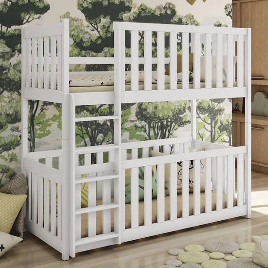 Photo of Kinston bunk bed and cot in white with foam mattresses