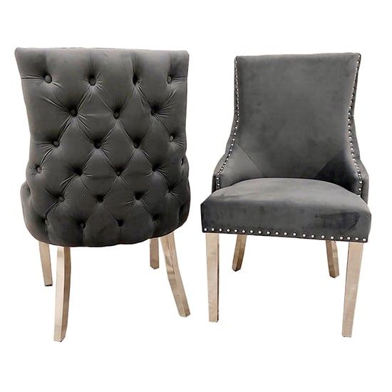 Kinston Dark Grey Velvet Dining Chairs In Pair