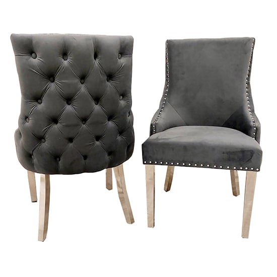 Read more about Kinston dark grey velvet dining chairs in pair