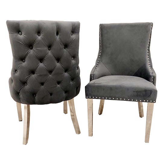 Product photograph of Kinston Dark Grey Velvet Dining Chairs In Pair from Furniture in Fashion