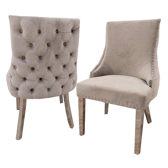 Product photograph of Kinston Light Grey Velvet Dining Chairs In Pair from Furniture in Fashion
