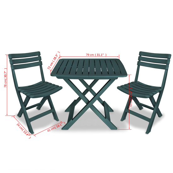 Kinston Plastic 3 Piece Folding Bistro Set In Green