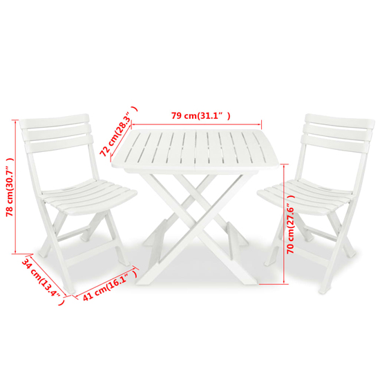 Kinston Plastic 3 Piece Folding Bistro Set In White