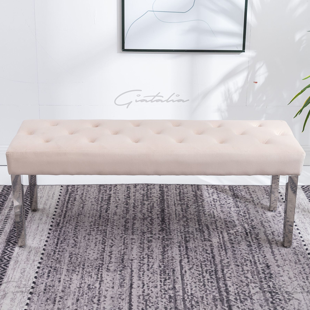 Kinston Velvet Dining Bench With Steel Legs In Cream