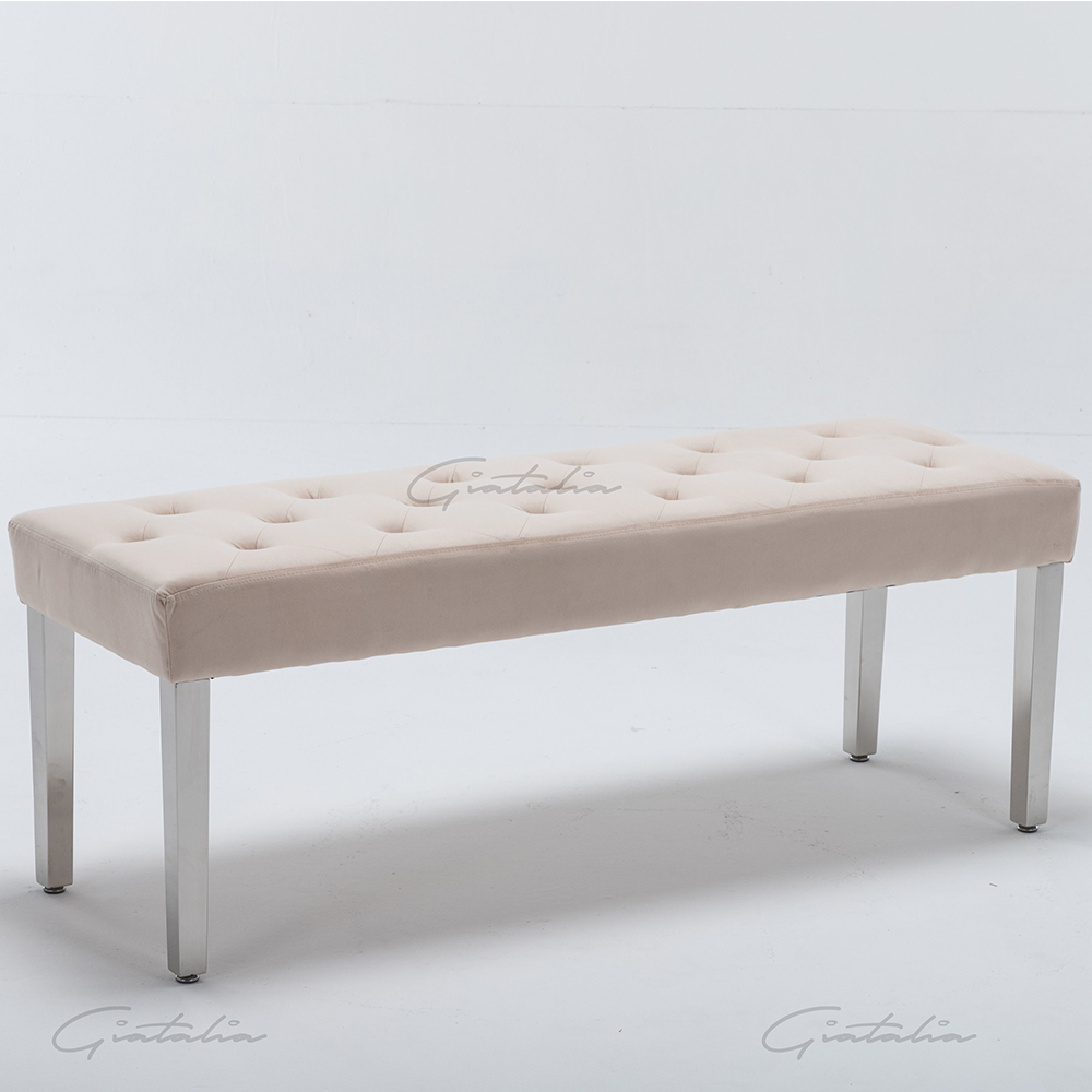 Kinston Velvet Dining Bench With Steel Legs In Cream
