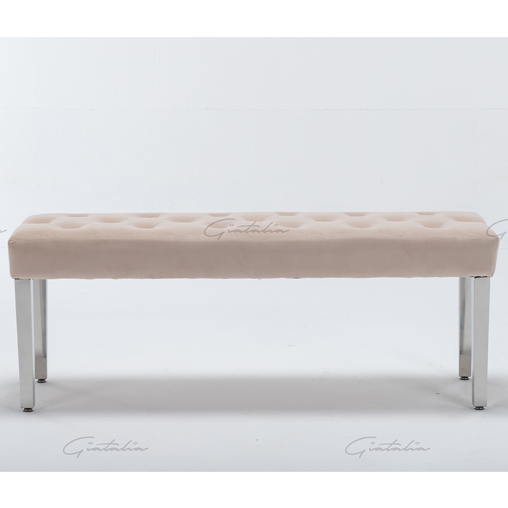 Kinston Velvet Dining Bench With Steel Legs In Cream