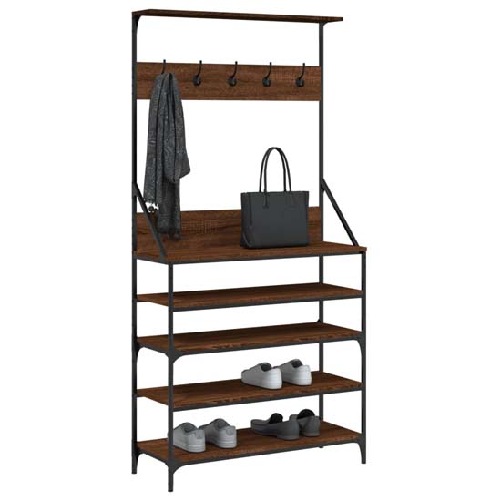 Kinston Wooden Clothes Rack With Shoe Storage In Brown Oak