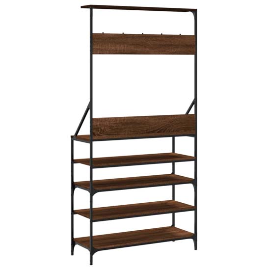 Kinston Wooden Clothes Rack With Shoe Storage In Brown Oak