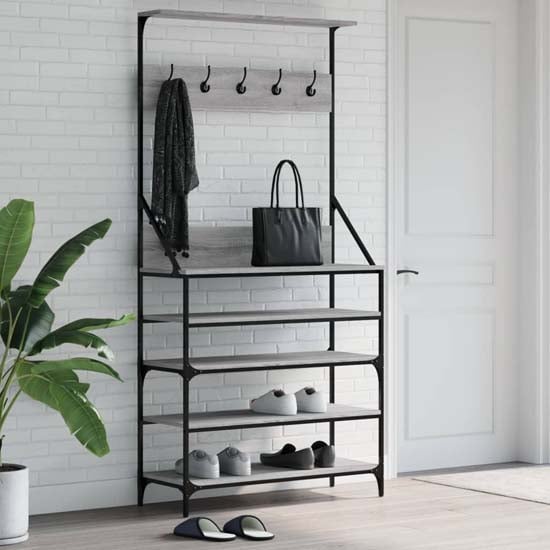 Kinston Wooden Clothes Rack With Shoe Storage In Grey Sonoma Oak