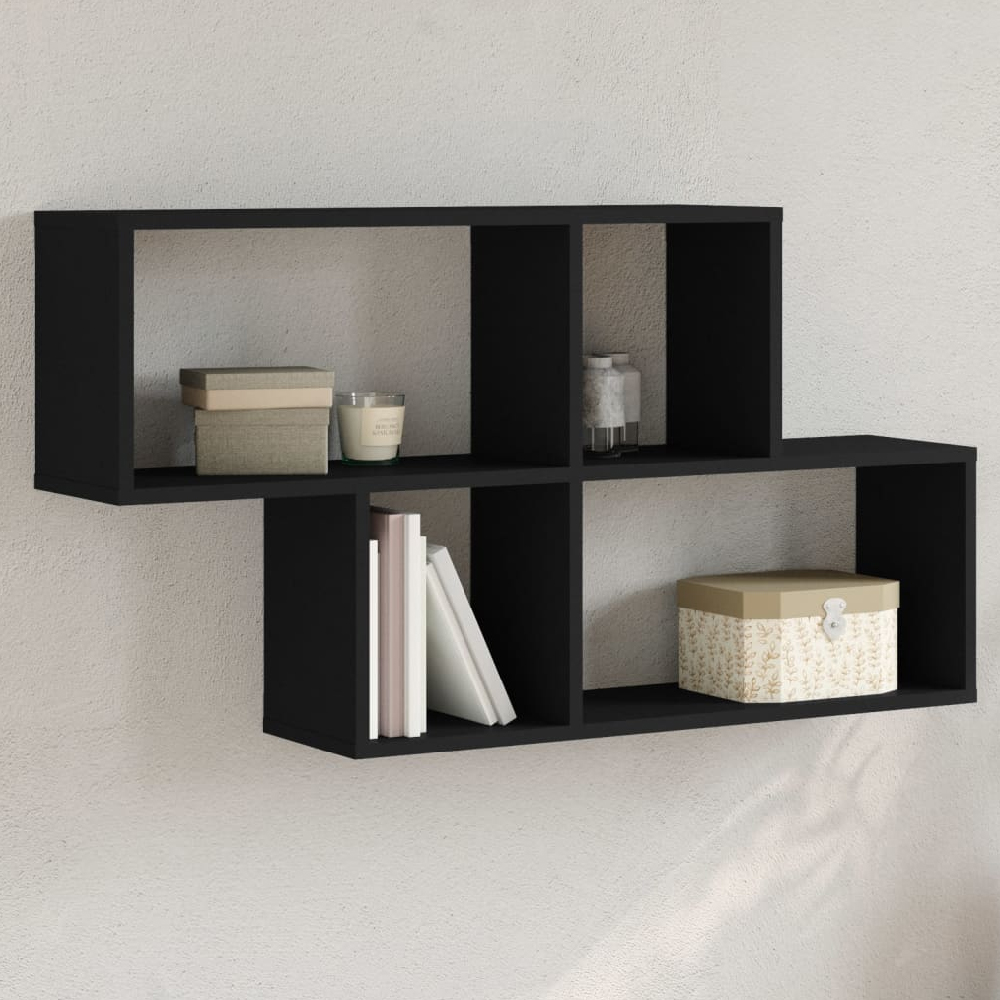 Read more about Kinston wooden wall shelf with 4 shelves in black