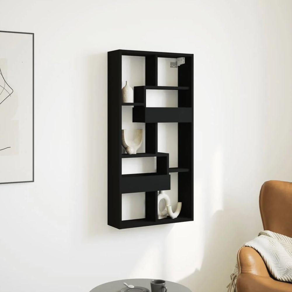 Read more about Kinston wooden wall shelf with 8 shelves in black